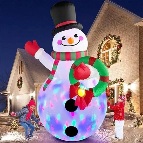 8FT Christmas Inflatables Outdoor Decor, Snowman Holding Garland Blow Up
